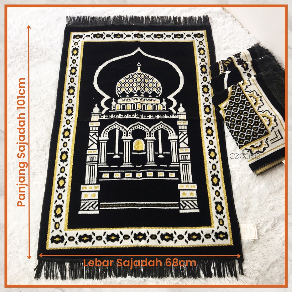 Ezpata Sajadah Izmir Turki Hitam Besar Dewasa Bahan Bludru Kualitas Premium Motif Islamic Ramadhan Idul Fitri Terbaru Harga Termurah