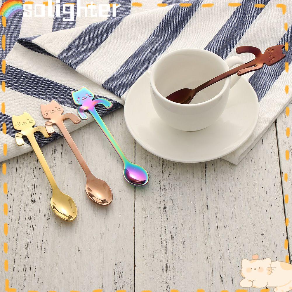 Solighter 1/2pcs Sendok Kucing Lucu Home Living Flatware Dinnerware Gagang Panjang