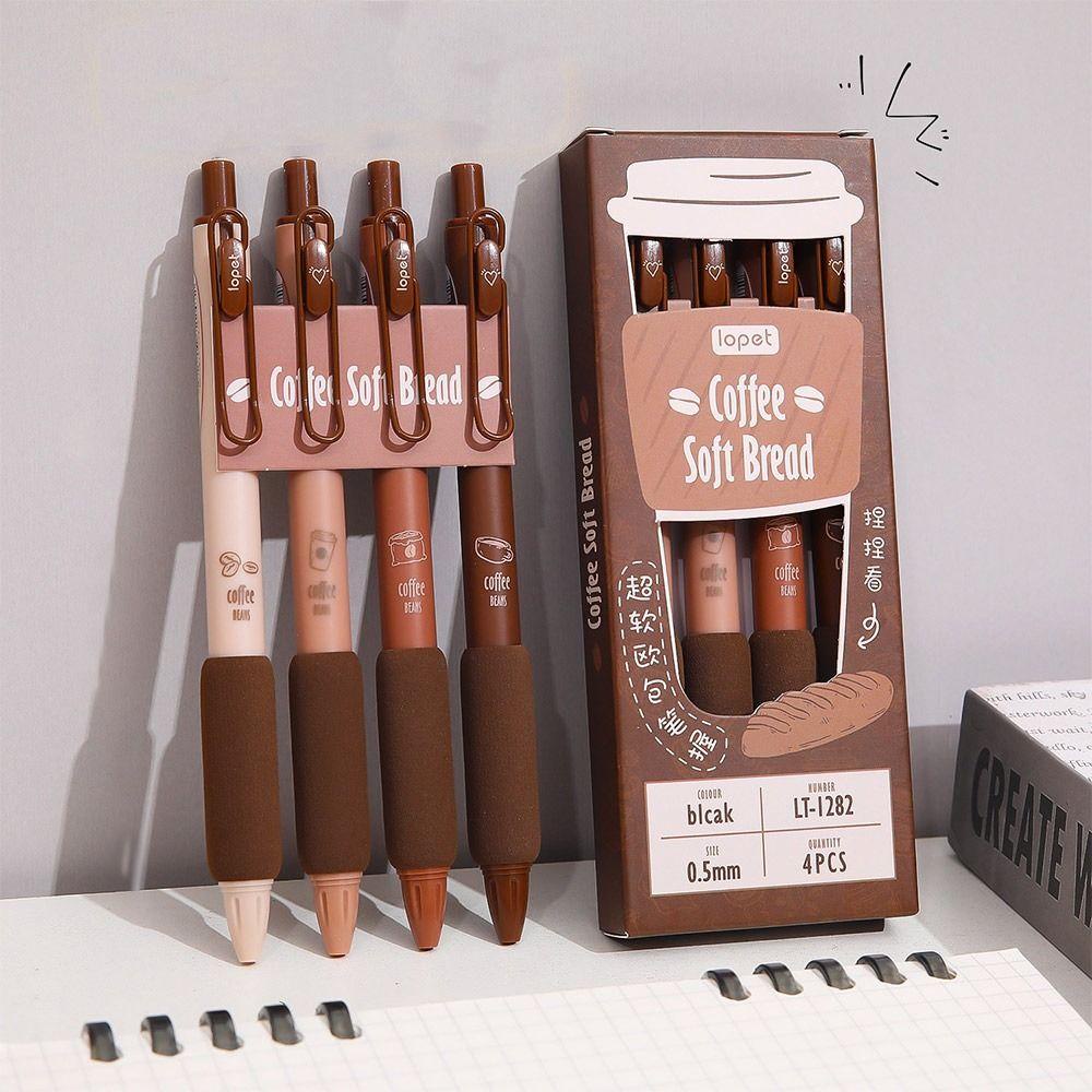 Nanas 4PCS Gel Pen Biji Kopi Untuk Menulis Tinta Warna Hitam Kreatif Alat Tulis Pena Netral