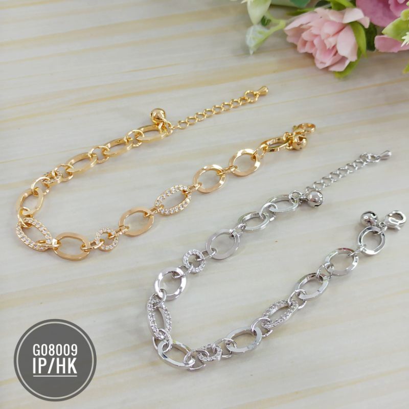 Gelang Rhodium Zircon Fashion Warna Gold/Silver G08009