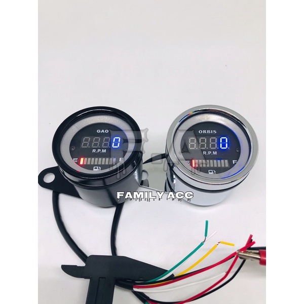 Speedometer Bulat 2in1 Digital Rpm plus Fuel Meter/ Amper Bensin Untuk Semua Jenis Motor Custom