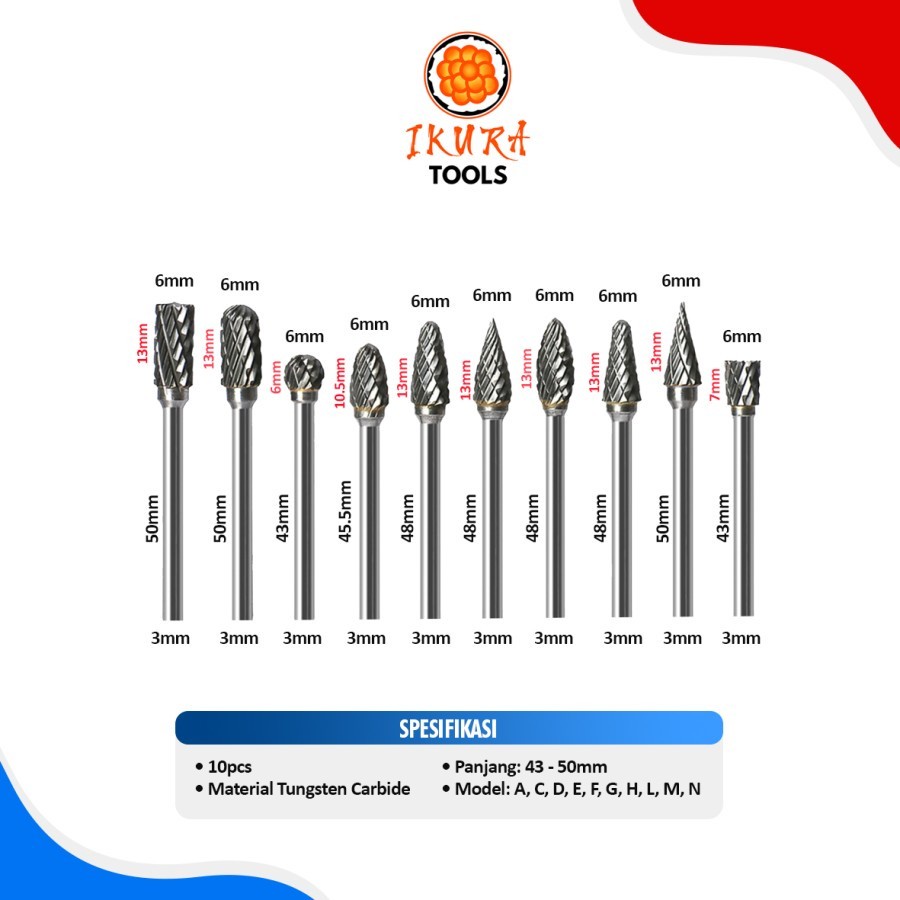 IKURA SET 10 PCS MATA TUNER PENDEK DIE GRINDER BOR ROTARY CUNER MOTOR