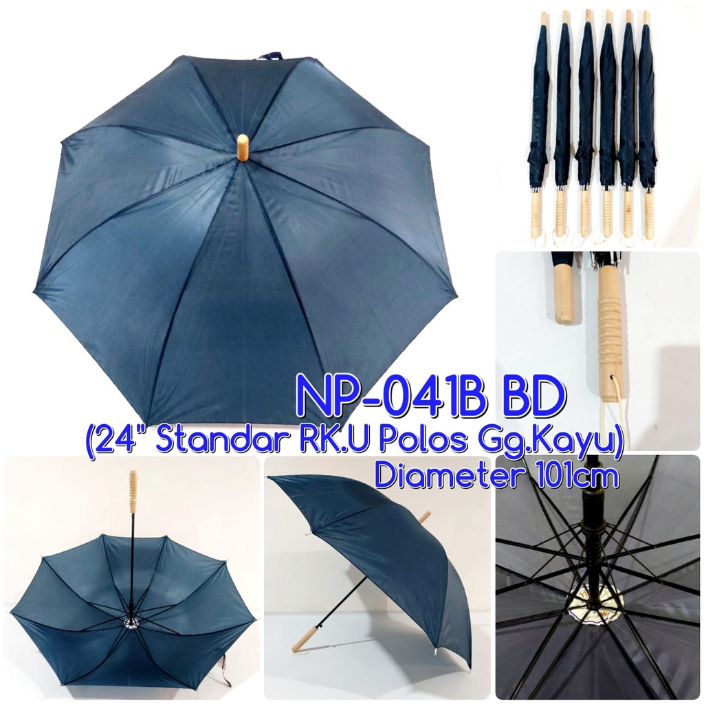 payung panjang standard polos promosi gagang kayu lurus 041B