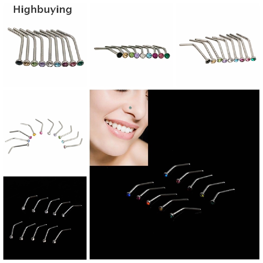 Hbid 10Pcs Berlian Imitasi Stainless Steel Sekrup Hidung Hoop Cincin Stud Perhiasan Tubuh Glory