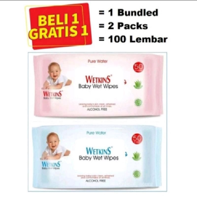 WETKINS TISU TISSUE BASAH BAYI non alkohol 50 + 50 BELI 1 GRATIS 1 baby wipes