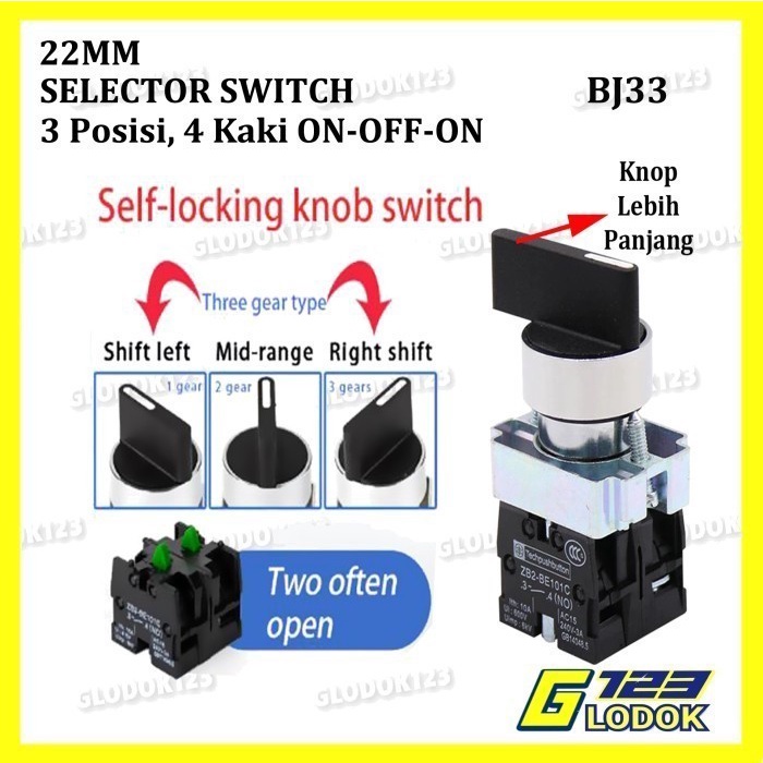 Selector Switch 22mm 2 3 posisi 1 2 NO NC 2 4 Kaki On Off On