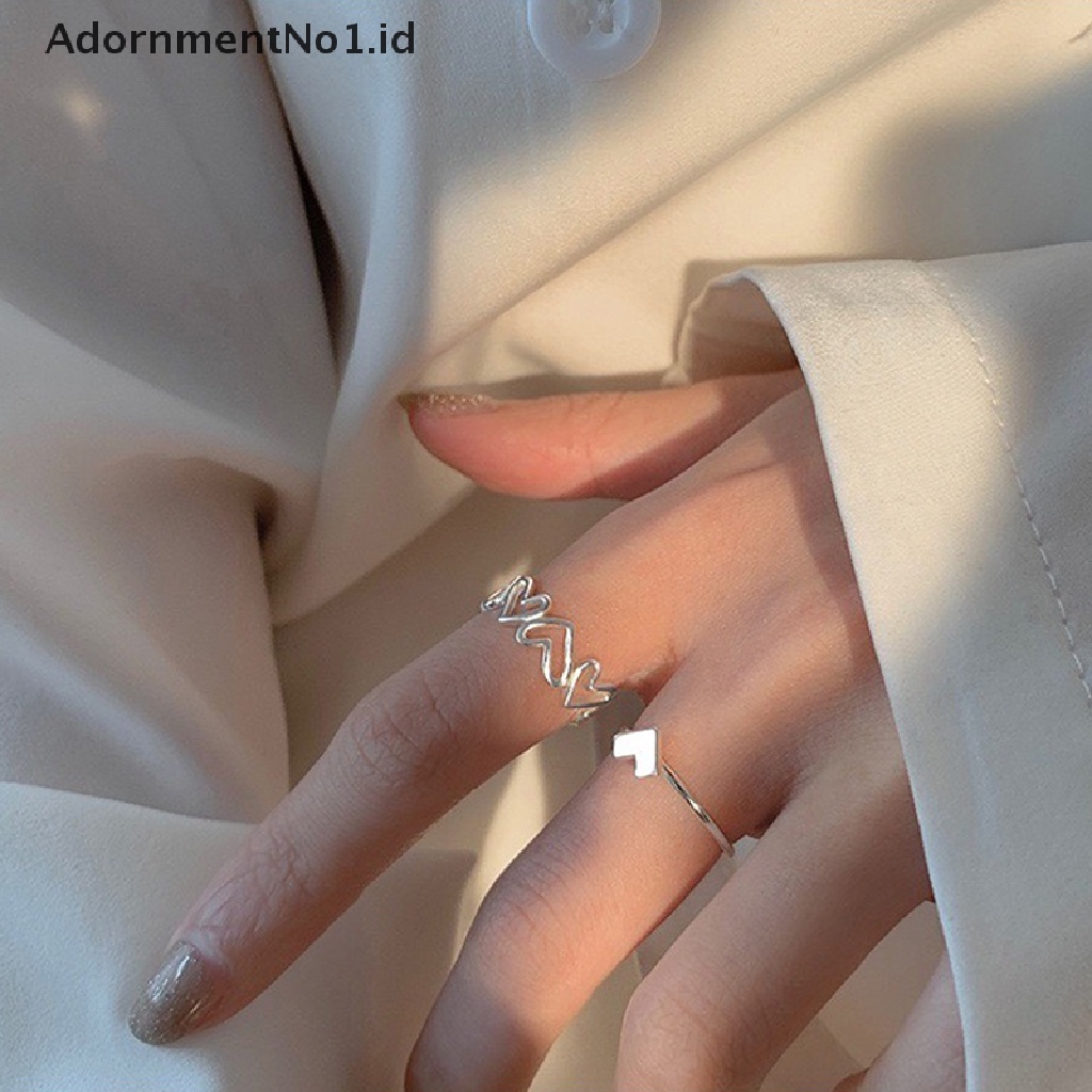 [AdornmentNo1] 2 Pcs Fashion Berongga Keluar Cinta Hati Cincin Kepribadian Geometris Cincin Pembukaan Cincin Niche Jari Telunjuk Cincin Fashion Perhiasan Hadiah Rings [ID]