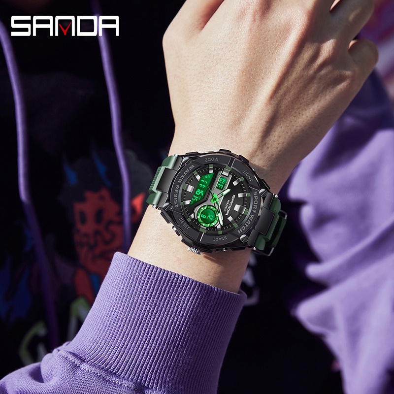 SANDA 3123 Jam Tangan Pria Digital Analog Tali Rubber Chronograph Anti Air WATCHKITE WKOS