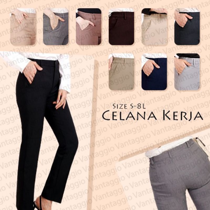 Celana Bahan ALLIA S01 *Soft Pink* M - 6L Celana Bahan Basic Kantor Kerja Girl Wanita Jumbo Big Size 4L 5L