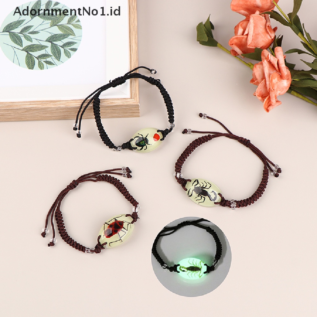 [AdornmentNo1] Glow In The Dark Handmade Resin Pesona Gelang Kumbang Bercahaya Serangga Gelang Pria Wanita Perhiasan Hadiah Bercahaya Serangga Amber Dikepang Gelang [ID]