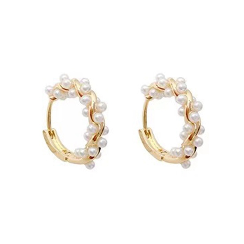 Mutiara Buatan Elegan Luka Logam Twist Hoop Earrings Baru Fashion Perhiasan Pesta Aksesoris Manis Untuk Wanita Gadis Hadiah