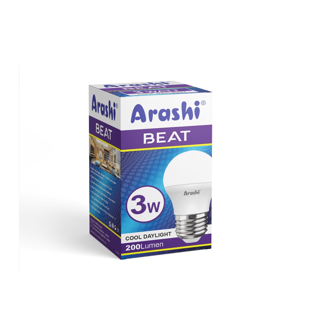 Arashi Beat Lampu LED Bulb 3 Watt Cool Day Light Cahaya Putih Original