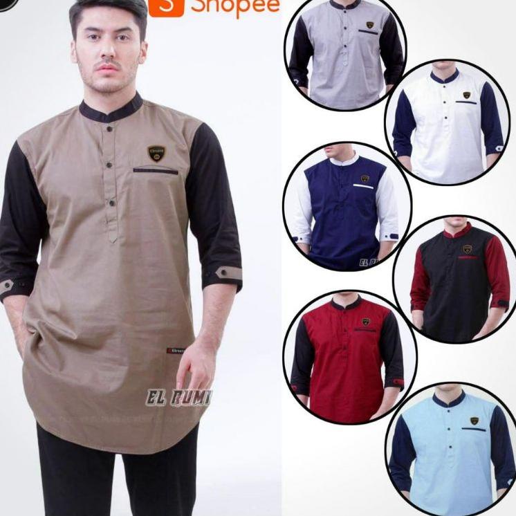 Sedang Laris Baju Koko Pria Qurta Exclusive Lengan 3/4 Kurta EL RUMI Baju Kurta Raglan - Koko Qurta 