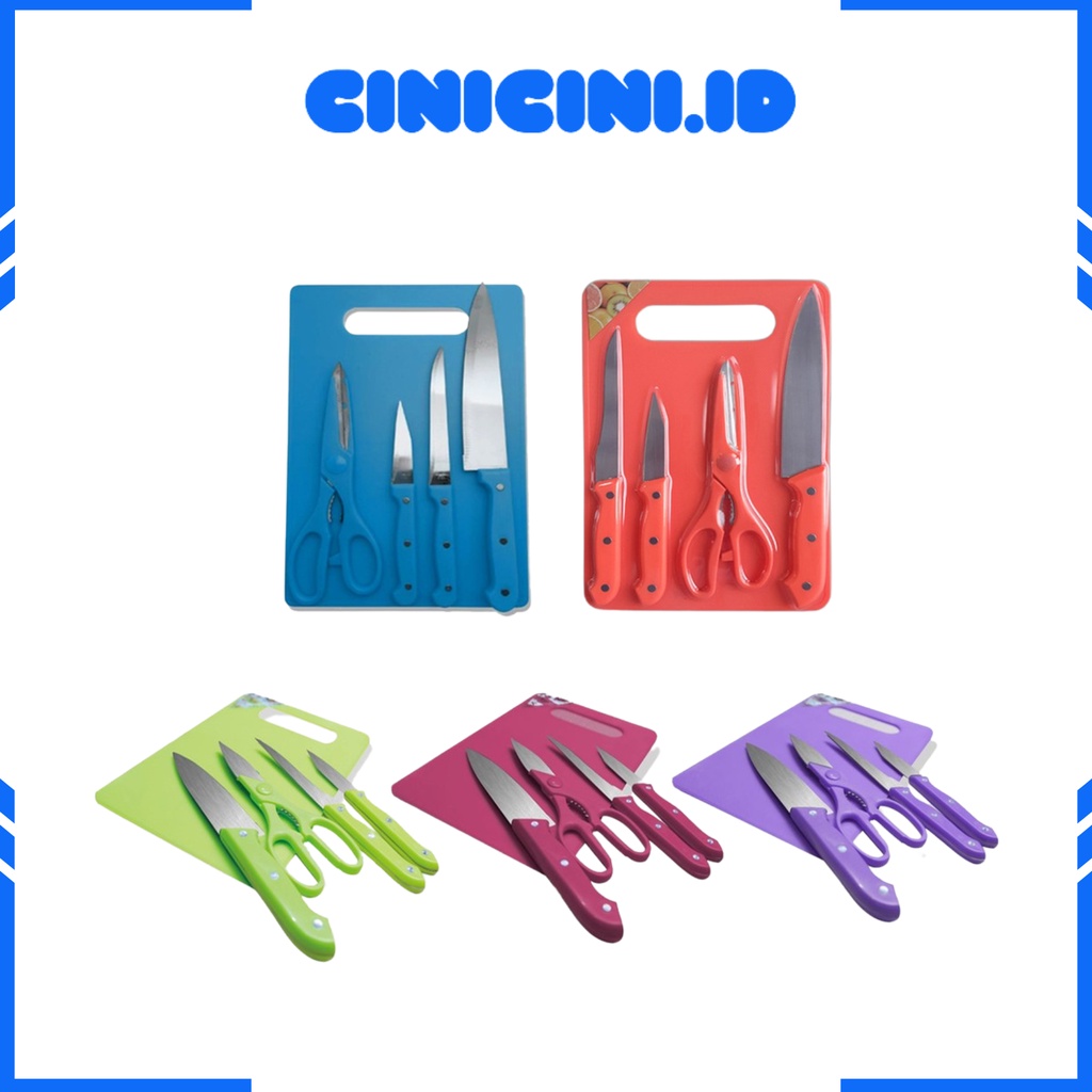 [ Cinicini ] Set pisau Plus Talenan isi 5pcs Pisau Warna