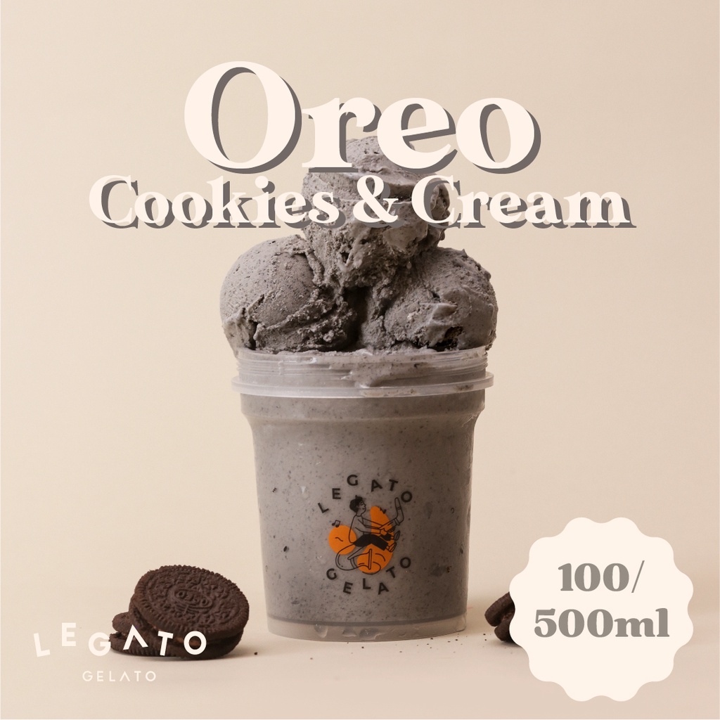 

LEGATO GELATO - Oreo Cookies & Cream Pint 500 mL Cup 100 mL Ice Cream Gelato Dessert Es Krim Eskrim 500mL 100mL Frozen Cemilan Creamy Fresh Sweet Manis Refreshing Murah