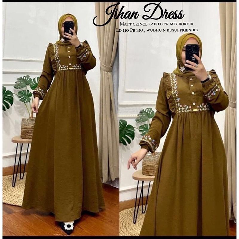 JIHAN DRESS GAMIS CRINKLE AIRFLOW PREMIUM DRESS WANITA TERBARU 2023 GAMIS WANITA BAHAN CRINGKLE APLIKASI BORDIR MEWAH