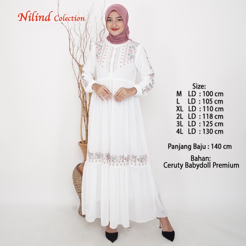 Gamis Ceruty Babydoll Premium | Full Furing (Putih)