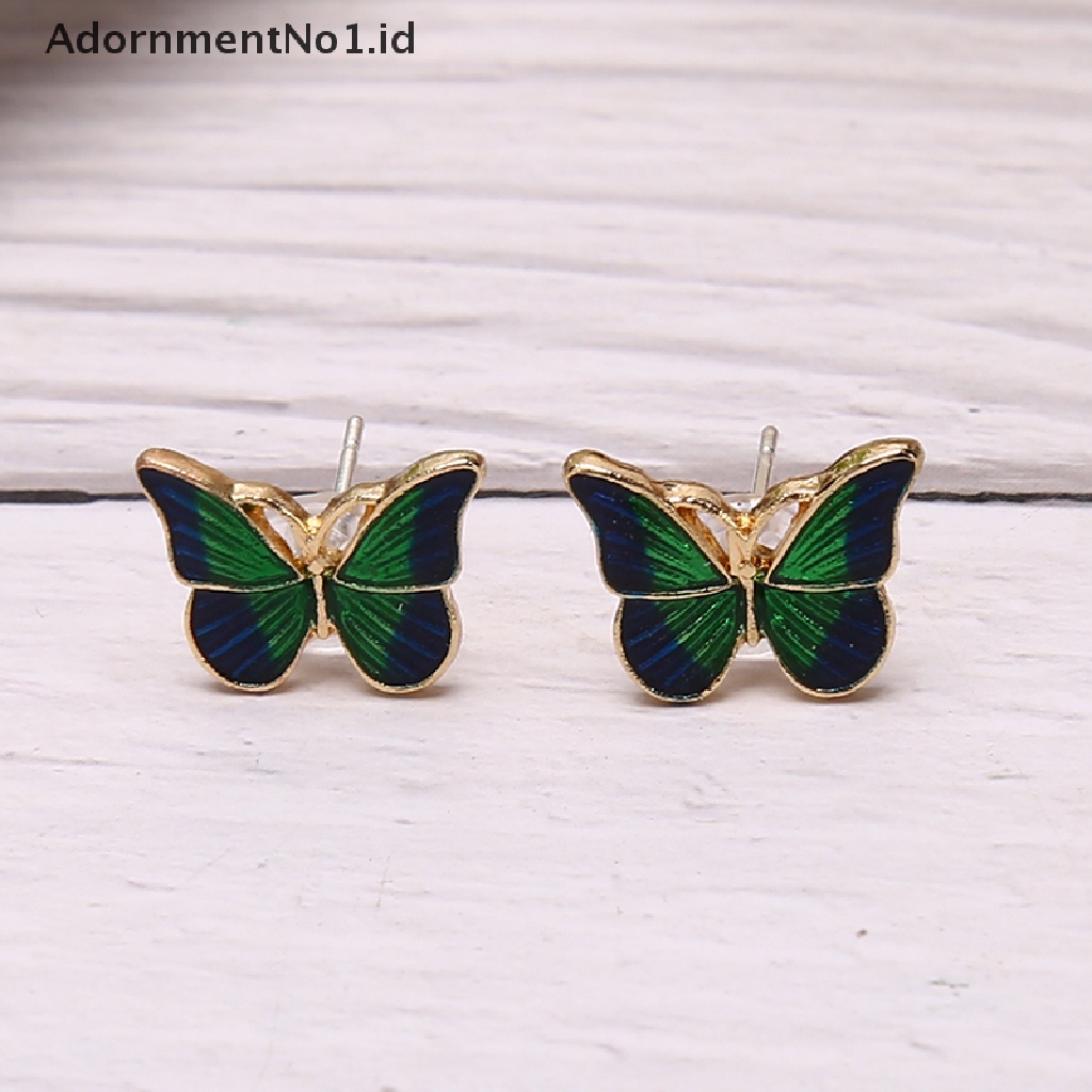 [AdornmentNo1] Vintage Fashion Enamel Hijau Kupu-Kupu Stud Anting Telinga Tren Perhiasan Wanita [ID]