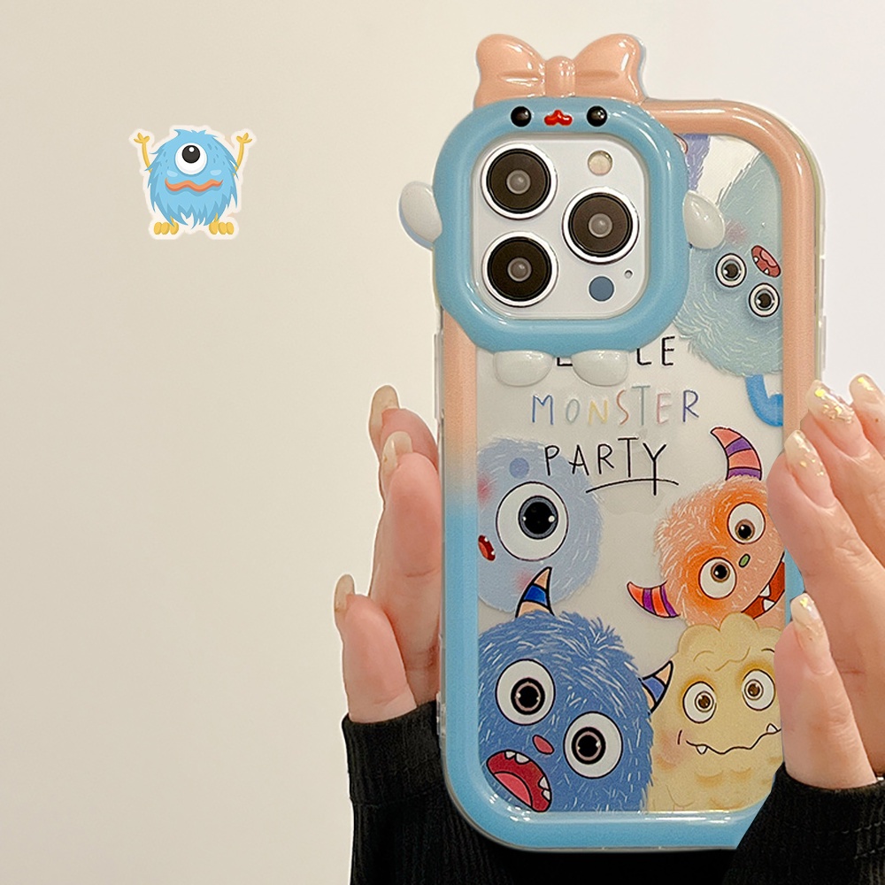Redmi 10C 10A 9C 9A 10 9T 9catatan 11 Pro Note11S Note10 5G 10s Note9 Note8 Poco M5S X3 NFC M3 Pro Clear Case 3D Bow Monster Lensa Little Monster Party Shockproof Phone Cover BY