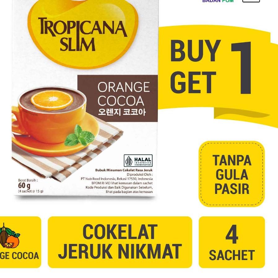 

JU7♦ BUY 1 GET 1 - Tropicana Slim Orange Cocoa 4 Sachet - Minuman Cokelat Jeruk Nikmat Tanpa Gula Pasir TERBARU