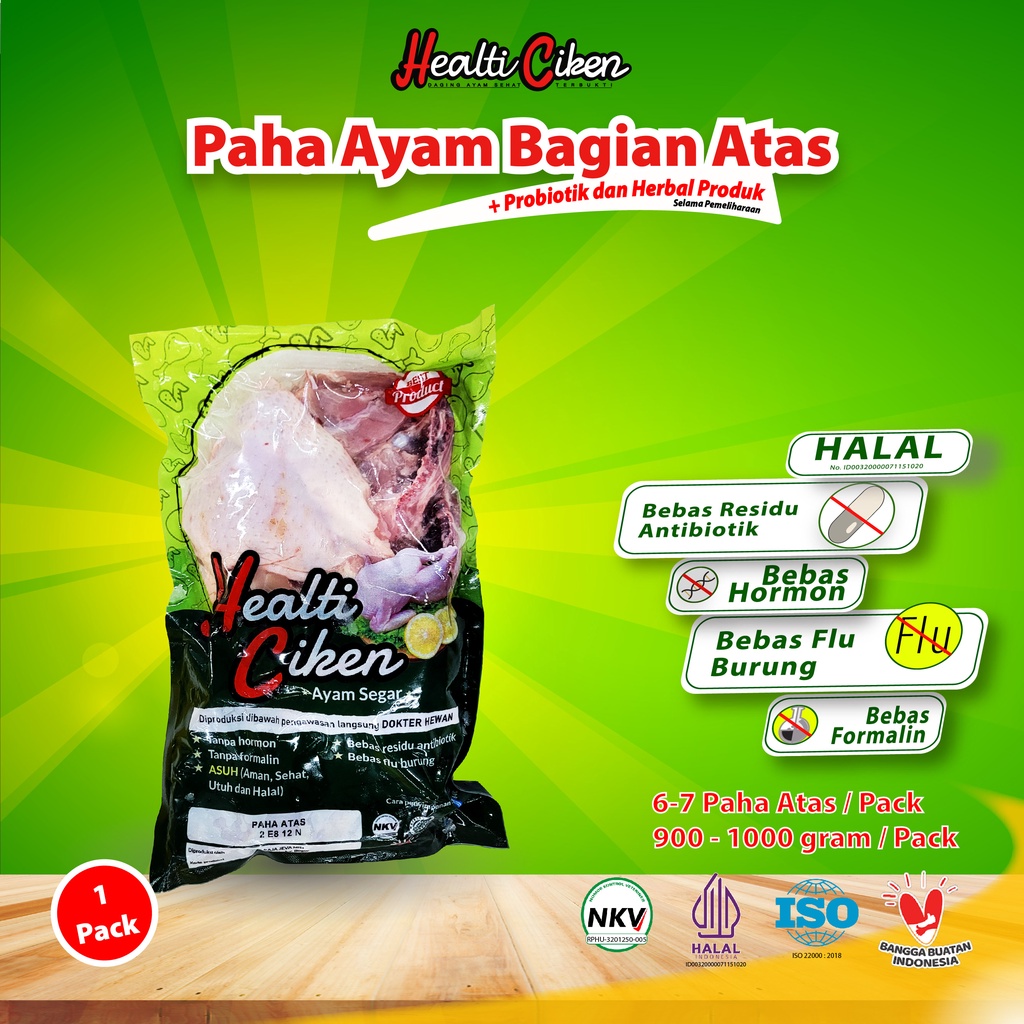 

HEALTI CIKEN Paha Ayam Atas | Ayam + Probiotik & Herbal Produk | Daging Ayam Sehat | Healti Ciken | 0.9 - 1 kg / Pack