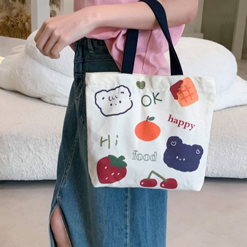 Tote Bag Handbag Tas Tote Kanvas Mini Wanita Korean Style  Kecil Tas Makeup Canvas Tempat Kosmetik Tas Totebag Bekal Kanvas Mini Bag Lunch Canvas Tas Wanita