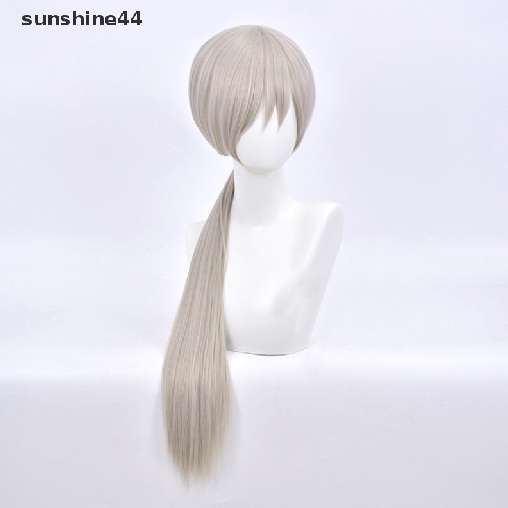 Sunshine Quanxi Wig Panjang Silver Grey Rambut Palsu Anime Rantai Man Cosplay Hair Wig Cosplay Sintetis 80cm.