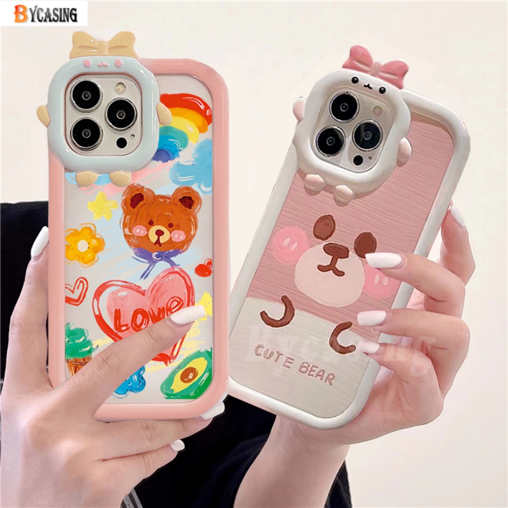 REDMI Redmi10 10C 10A Note 11 Pro Note 11S 9C 9A 10 9T 9 Note10 5G 10s Note9 Note9S Note8 Poco X3 NFC M3 Pro 3D Bow-knot Monster Lens Rainbow Doodle Bears Casing TPU Ponsel Tahan Guncangan BY