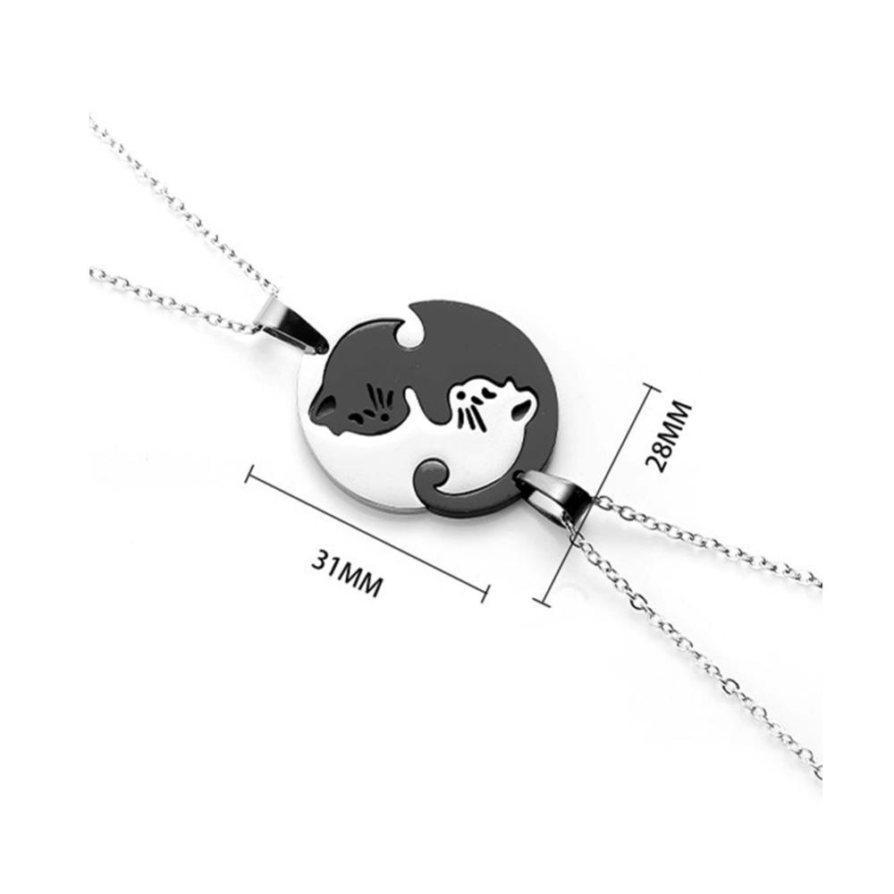 Timekey Kalung Pasangan Baja Titanium Anti Karat Hitam Putih Kucing Pelukan Splicing Liontin Pasangan Kalung Perhiasan Hadiah I1N5