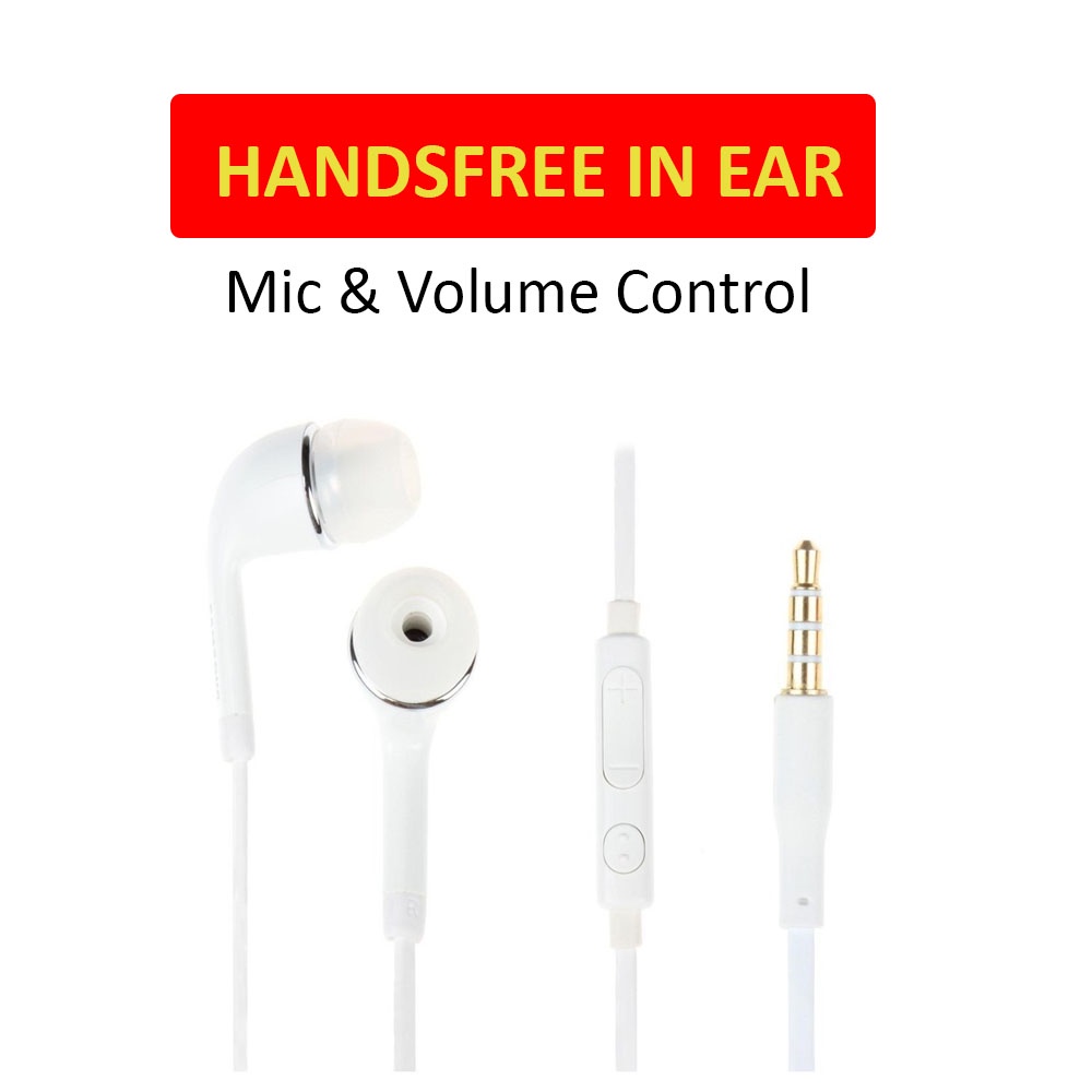 Handsfree Headset Bass Kuat dengan Mic dan Volume kontrol Original Earphone in Ear Handfree cocok untuk Semua Smartphone Audio Player Komputer Pc Laptop Notebook Dengan Jack Audio 3.5mm