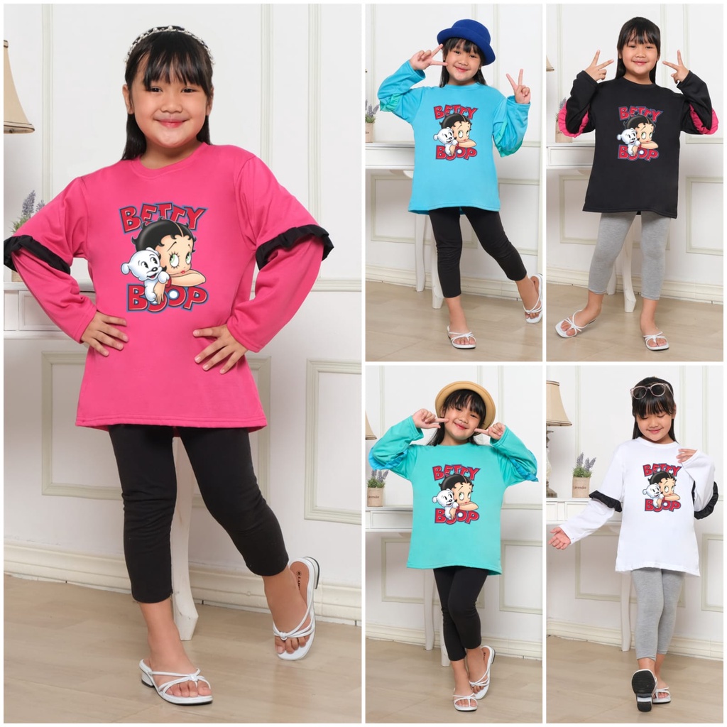 Hzl_outfit Baju Naswa Anak Perempuan Betty Boop Lengan Panjang/ M.L.XL