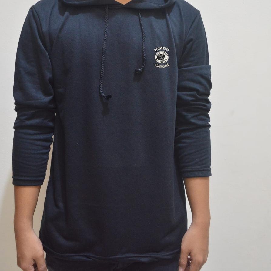 Miliki Kaos hoodie pria lengan panjang simple kaos kupluk distro lengan panjang baju bertopi pria pa