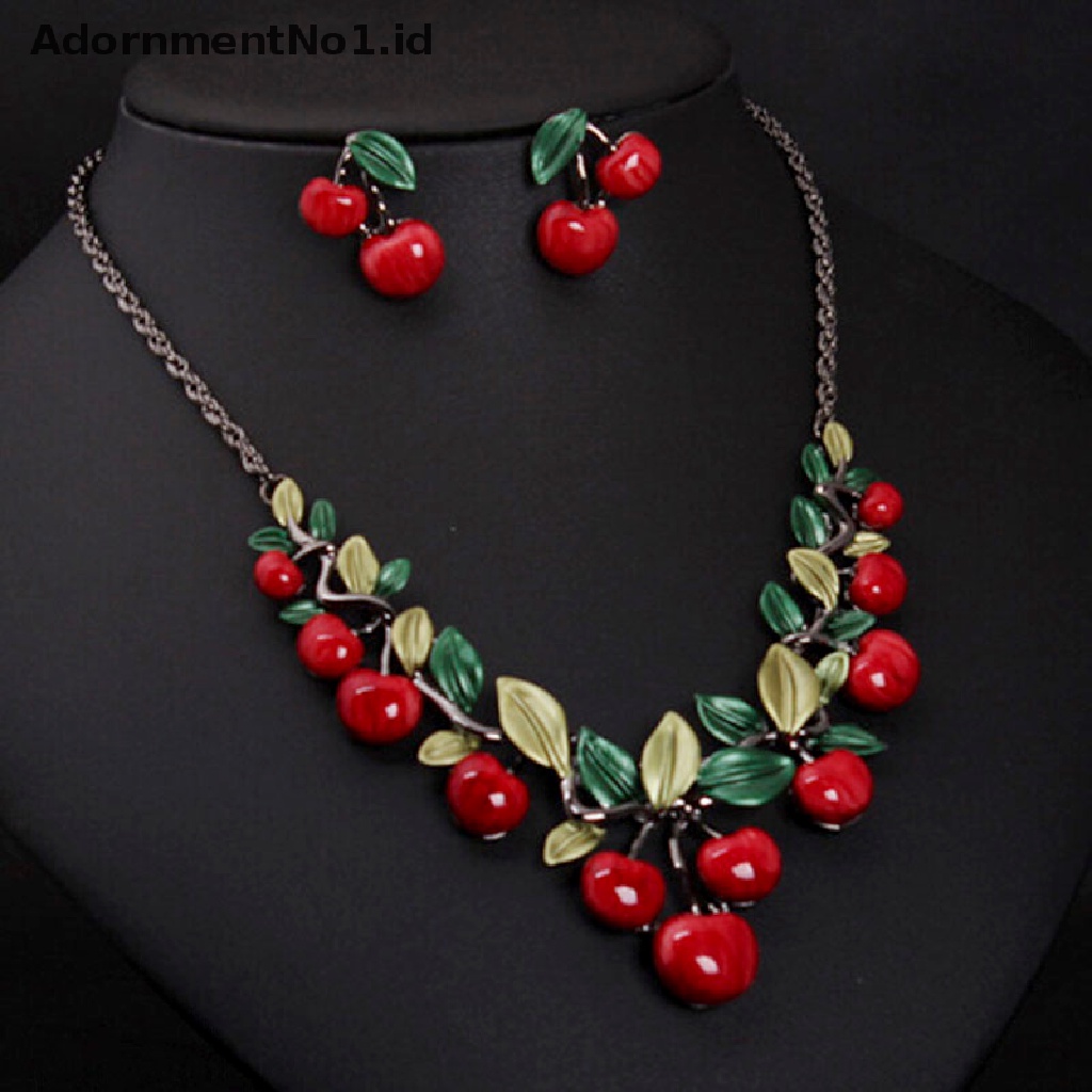 [AdornmentNo1] 1set Kalung Cherry Merah Set Chocker Kalung Anting Weeding Pesta Decor [ID]