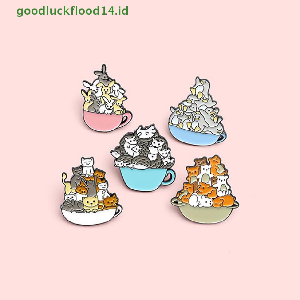 [GOOGFOUR] Cangkir Enamel Hewan Pin Kartun Cangkir Kucing Anjing Bros Mantel Tas Lencana Perhiasan [TOP]