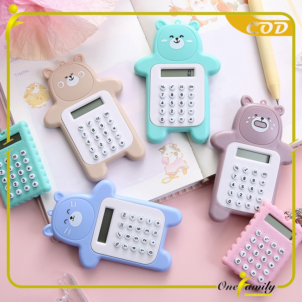 

ONE-C325 Kalkulator Mini Motif Beruang 8 Digit Tombol Karet Sekolah Stationary/ Bear Calculator Travel Mini Portable Desain Kartun Beruang