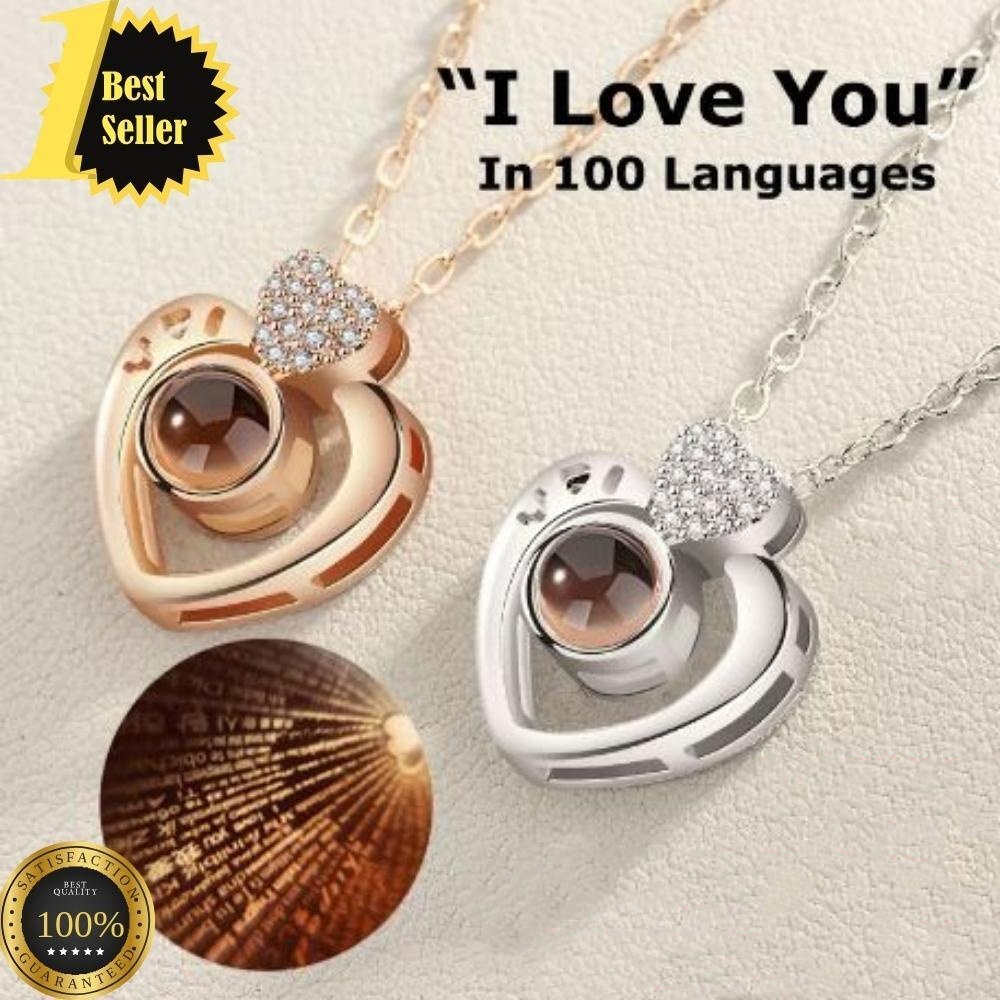 Pasangan Mode retro Cinta Proyeksi Memori 100bahasa I Love You Kalung Rantai Klavikula Untuk Hadiah Hari Valentine