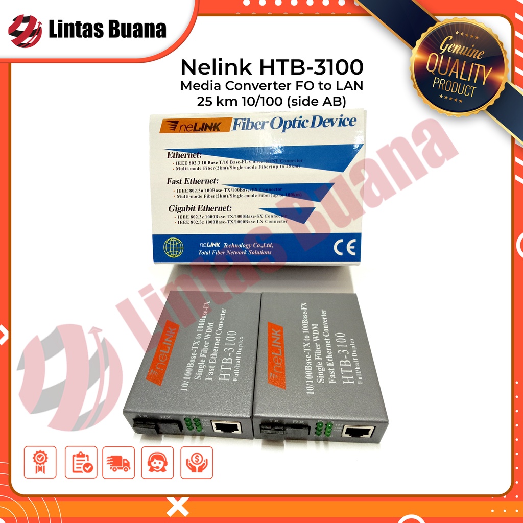 Nelink HTB-3100 Fiber Optical Media Converter RJ45 25KM 10/100