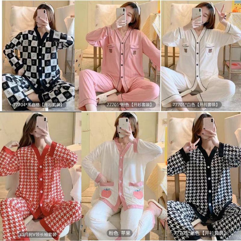 STELAN ONE SET SETCEL PIYAMA BAJU TIDUR KOREA WANITA DEWASA PP IMPORT BUSUI LENGAN CELANA PANJANG KA