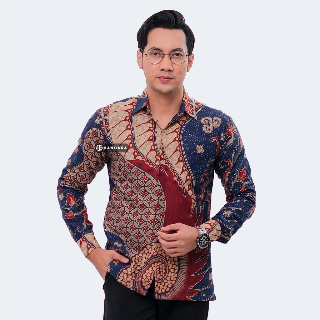 Handara Batik Pria Lengan Panjang Slim Fit Premium Escargot Biru HB-323