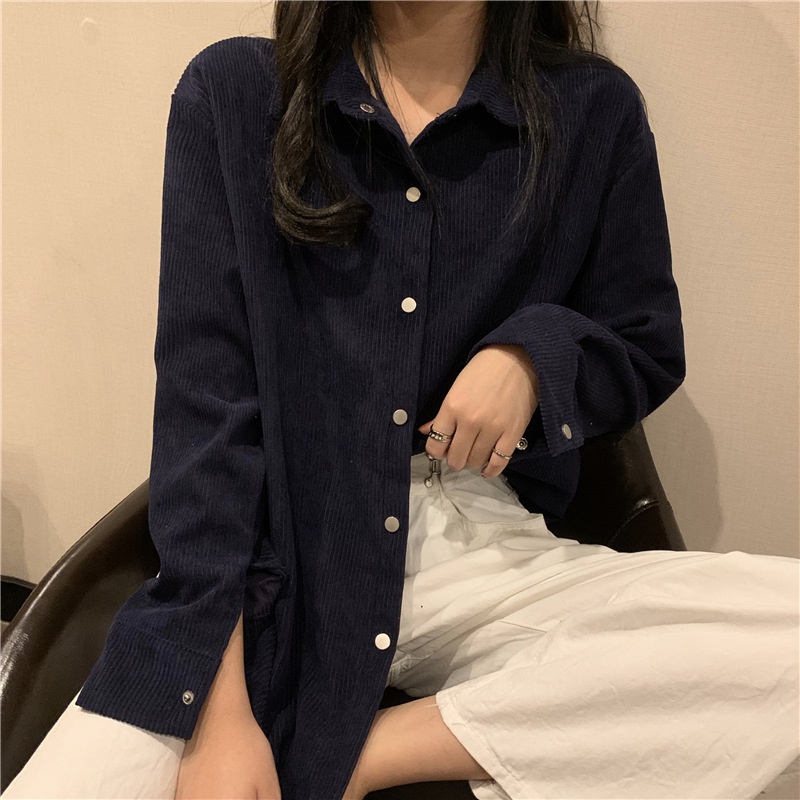 yikoo-Kemeja korea lengan panjang blouse wanita atasan top