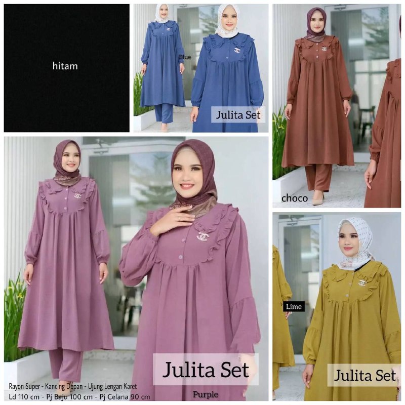Julita Set Wanita Set Tunik Rayon Busui kancing Depan