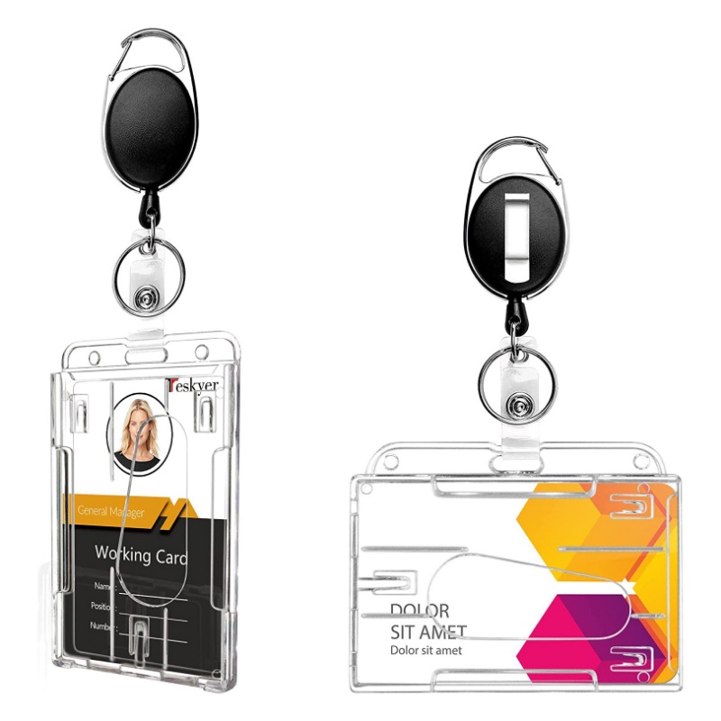 [Harga Grosir] Cover Kartu Kerja ID Staff Transparnt Jempol Dua Sisi Dorong Slot Pass Access Card Cover Case Name Tag Kantor Badge Holder Plastik Horizontal Vertical Card Sleeve