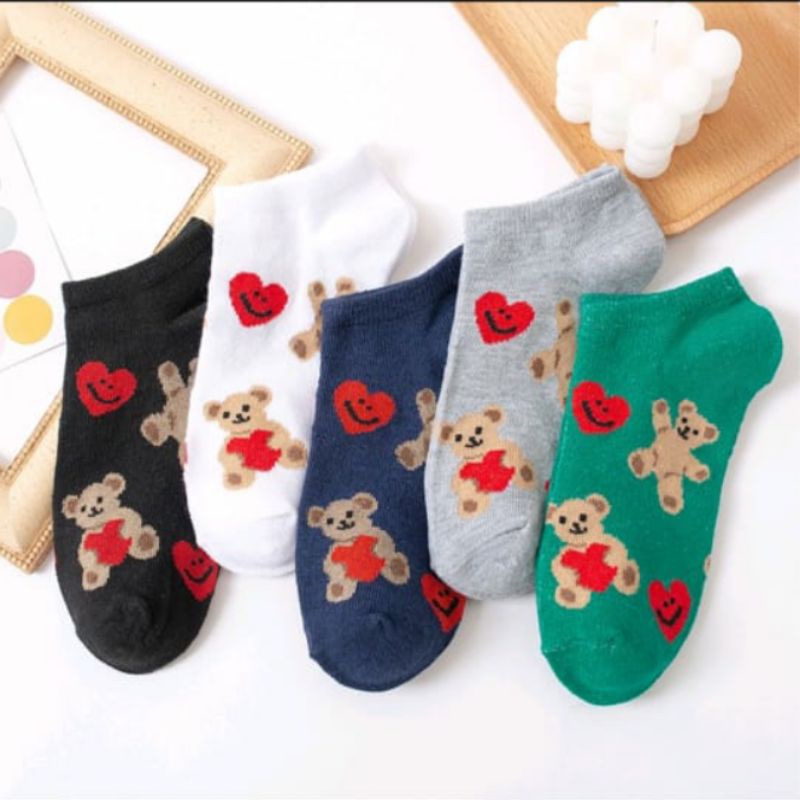 Kaos Kaki Wanita Motif Love Bear Kaos Kaki Pendek Ice Socks Korean