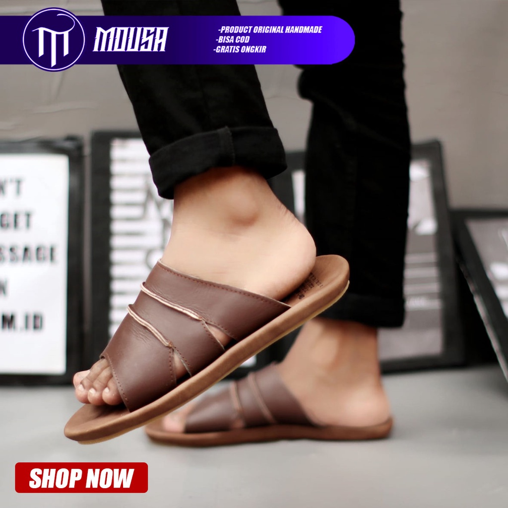 Sandal Slide Pria Kulit Asli Original Mousa Ibra