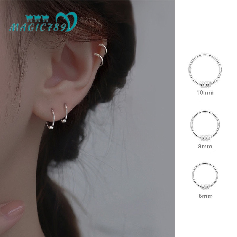 Magic789 Hypoallergenic s925 Perak Spiral Sekrup Hoop Anting Untuk Wanita Perempuan Kasual Lingkaran Kecil Anting-Anting Sederhana Fashion Telinga Perhiasan