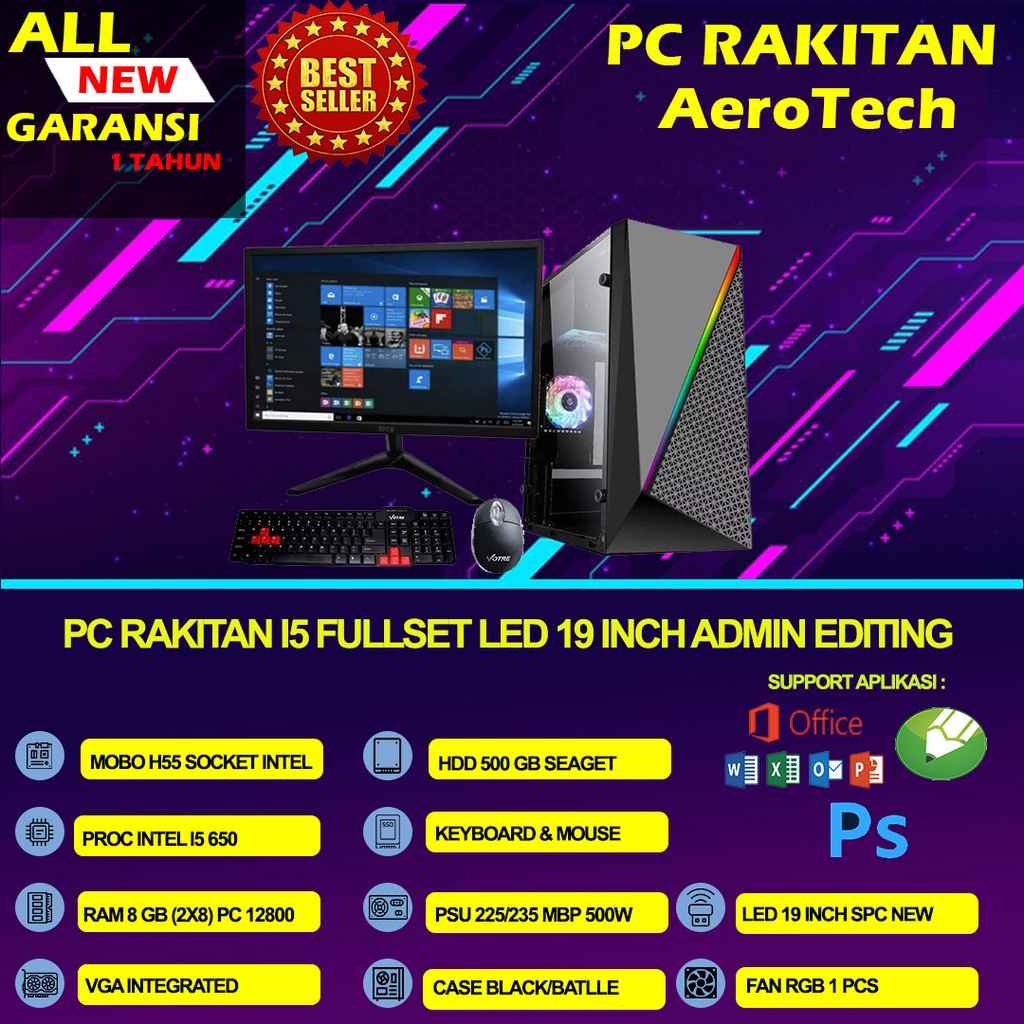 PC RAKITAN INTEL CORE I5 RAM 8GB HDD 500GB LED 19 INCH LENGKAP TERMURAH