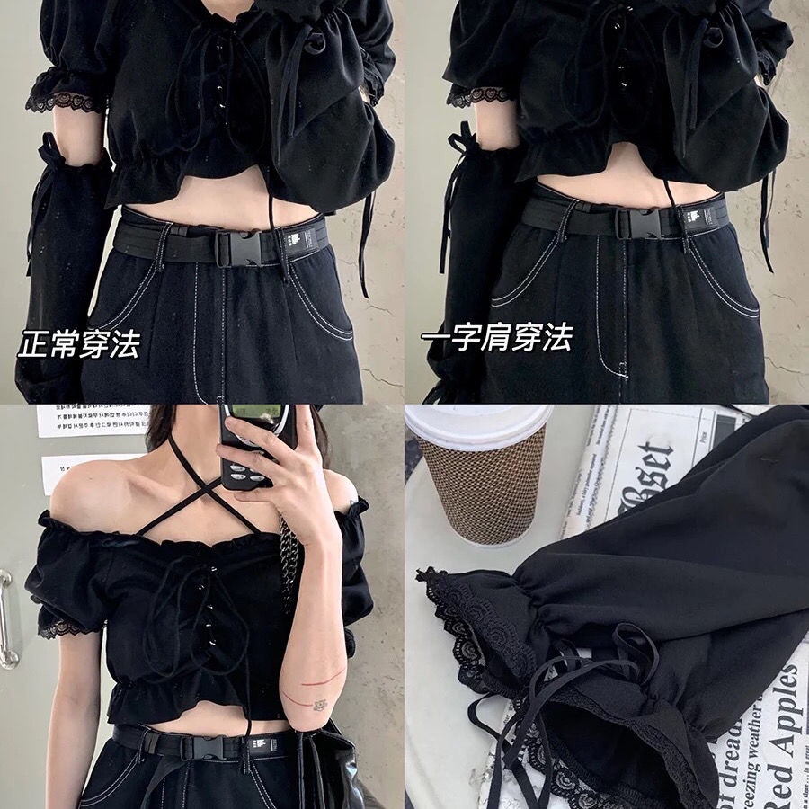 Red Matsumoto Berkabung Desain Kaos Lengan Pendek Wanita Bagian Pendek 2021 Musim Semi Versi Korea Baru Slim Tali Bahu Atasan