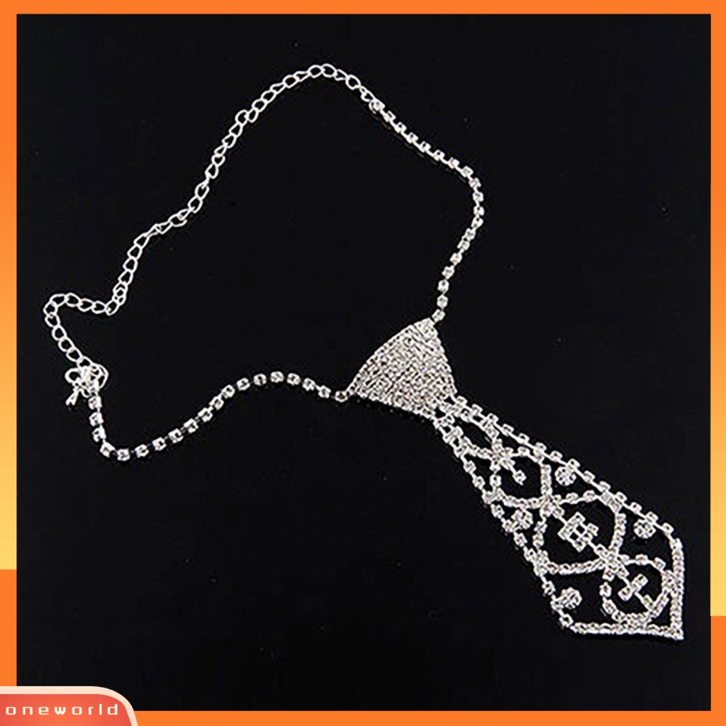 {oneworld} Unisex Kalung Bentuk Daster Berlian Imitasi Hias Fashion Tie Hollow Out Chain Necklace Jewelry Untuk Pesta