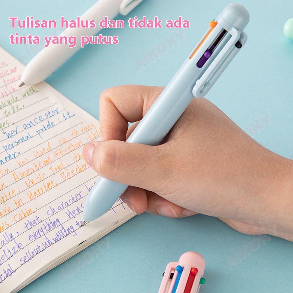 Aikoky Pulpen Mekanik Ballpoint Pulpen 6 warna 6 in 1