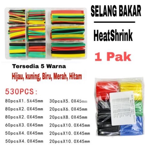 SELANG BAKAR HEATSHRING warna warni banyak ukuran 1 pak isolasi bakar selongsong 530pcs